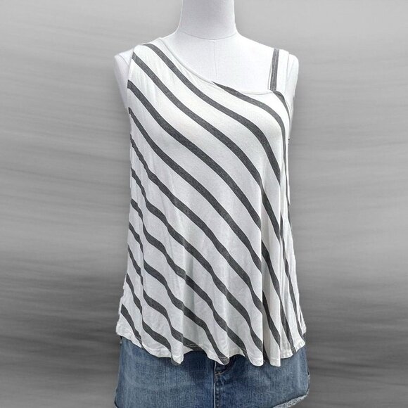 Anthropologie Sunday In Brooklyn Top Women’s Small Gray Striped Asymmetric Strap - Picture 11 of 11